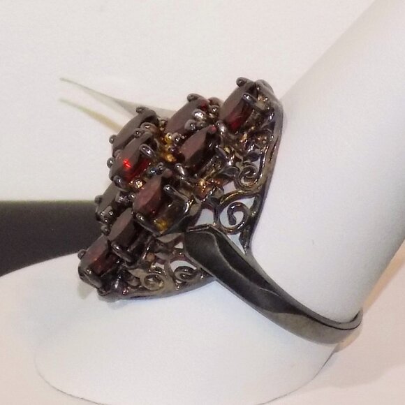 New Palm Beach Sterling Silver Simulated Garnet Size 10 Statement Filigree Ring - Picture 5 of 9